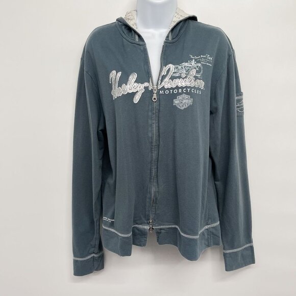 Vintage Harley Davidson Logo Zip Up Jacket Sweatshirt Hoodie Womens Coat Xlarge - Picture 1 of 9